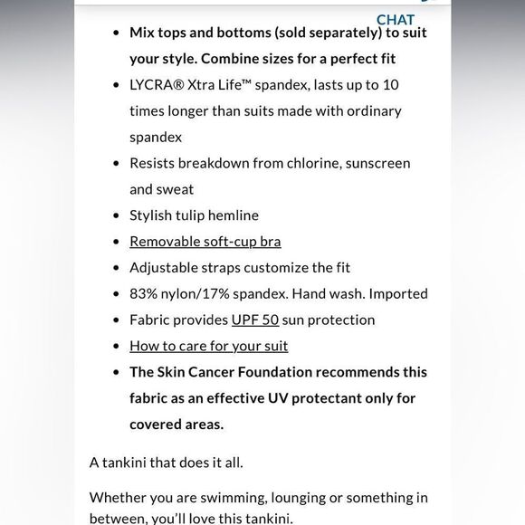 Land’s End tulip hem adjustable soft tankini top black paisley floral Small 6-8 - Picture 6 of 6